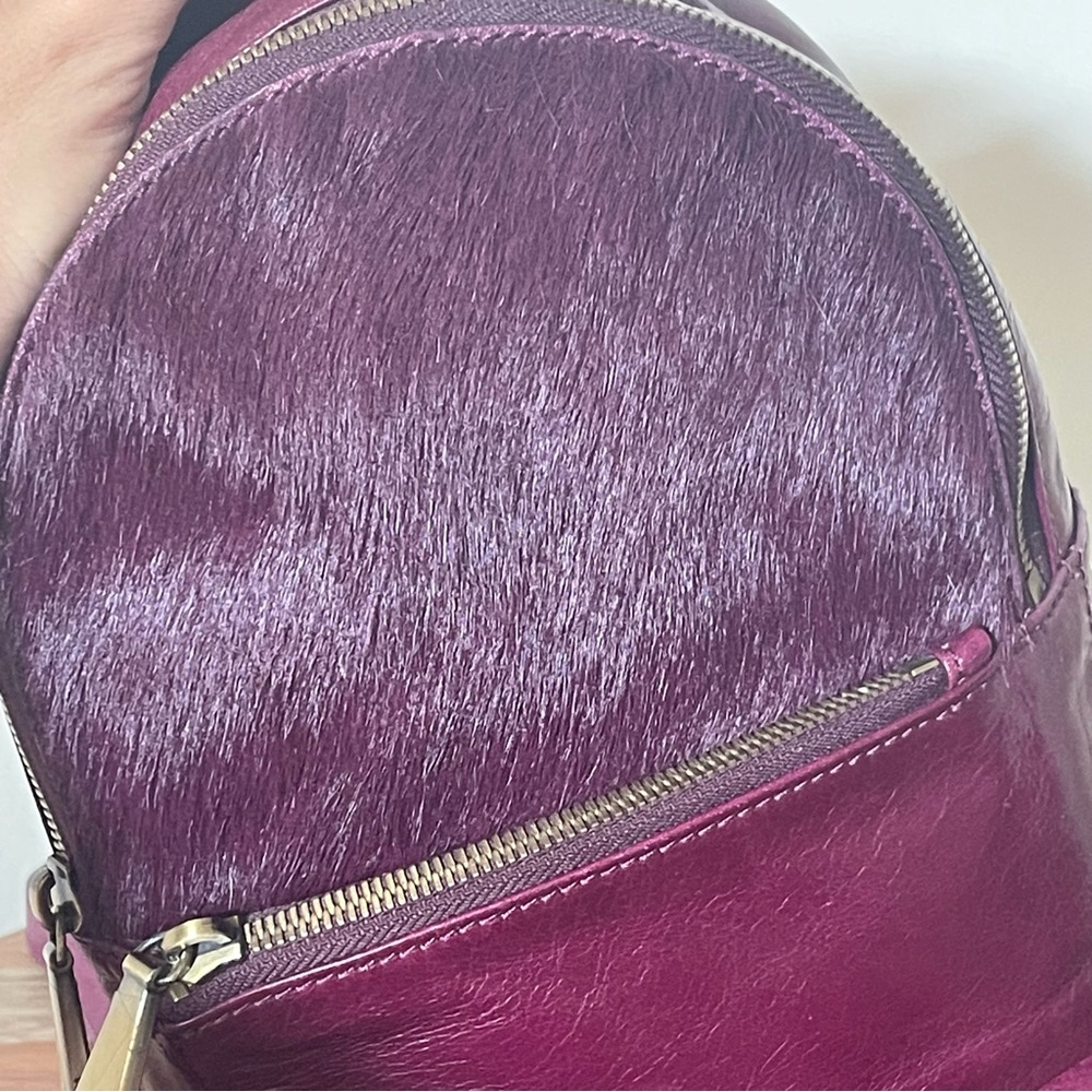 NEW Sexy Purple HOBO Mini Backpack Purse Fuschia Leather And Calf Hair - Picture 3 of 14
